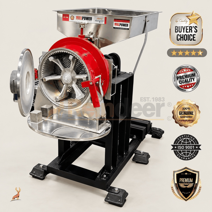 atta chakki 100 kg per jam - tampilan samping - reindeer machinery