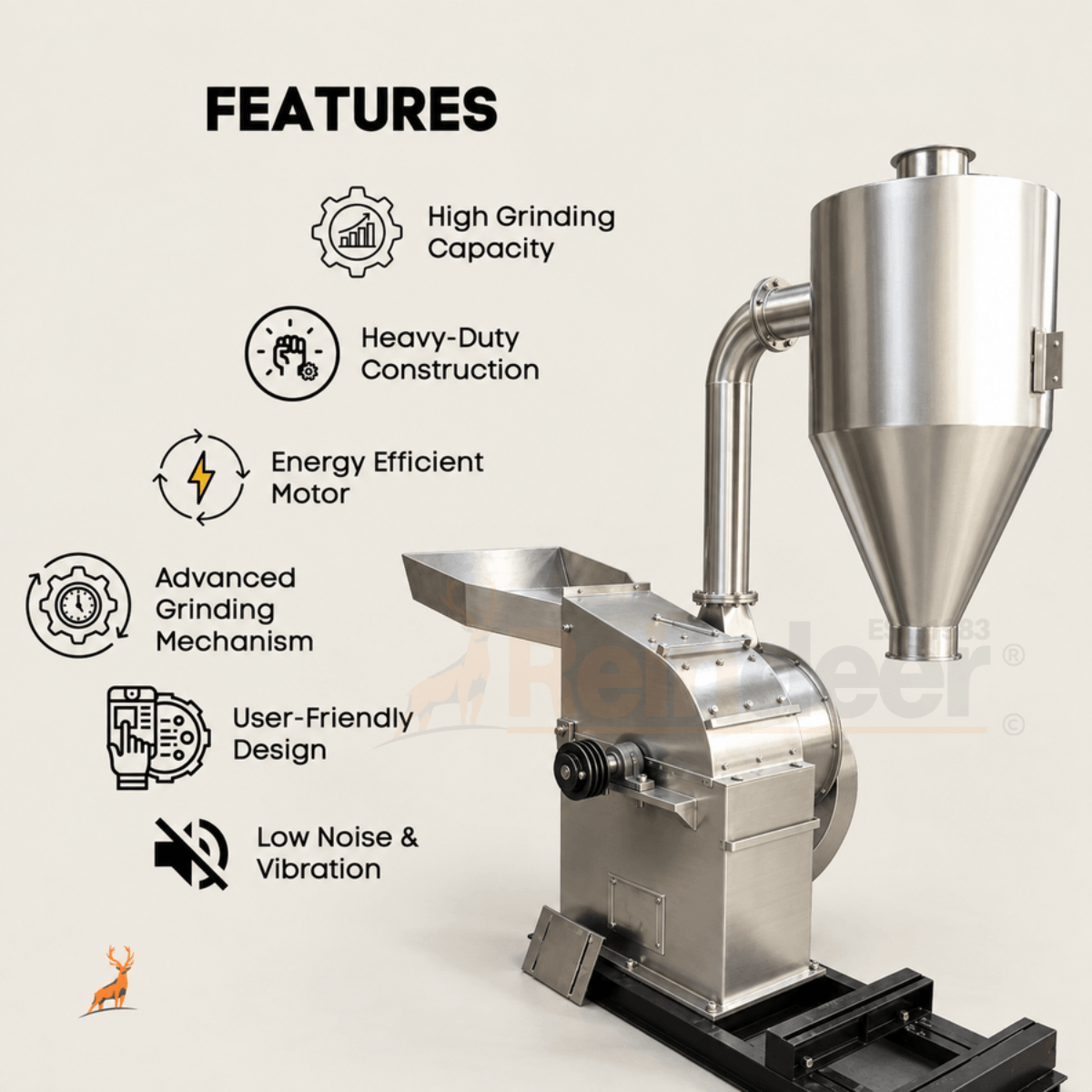 25 hp masala grinder - fitur- reindeer machinery