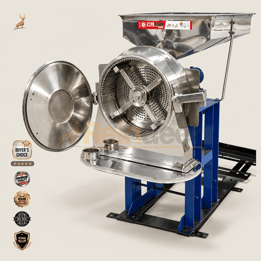 atta chakki 7.5 hp - tampilan samping - reindeer machinery