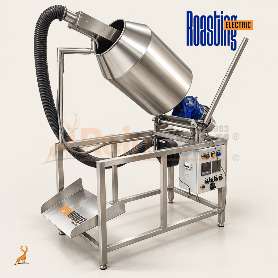 mesin sangrai elektrik - tampilan samping mesin - reindeer machinery