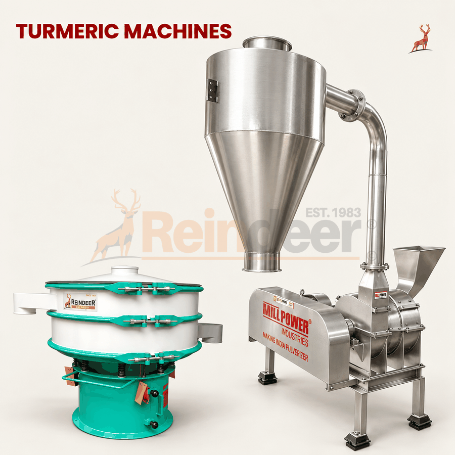haldi pisne ki machine - mesin dengan vibro sifter - reindeer machinery