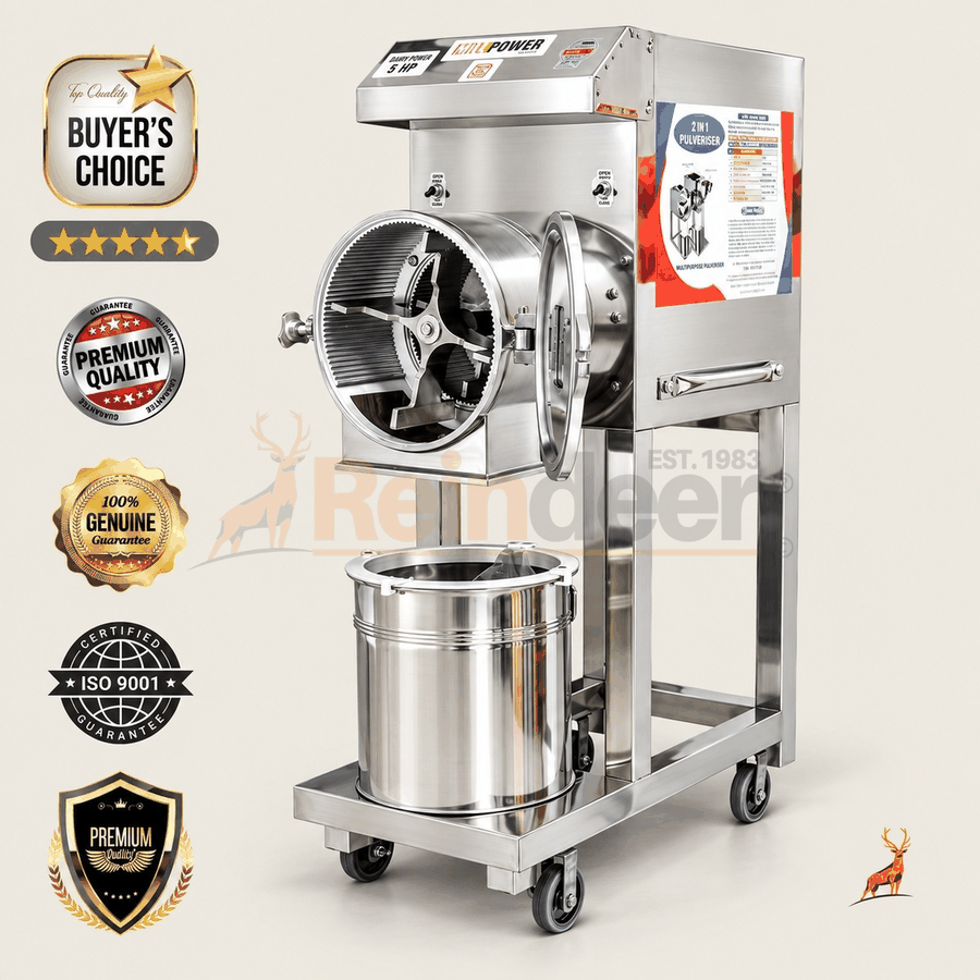atta chakki 3 hp – tampilan depan ruang ganda – Reindeer Machinery